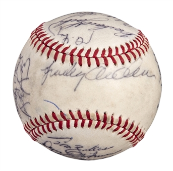 1984 Detroit Tigers World Series Champion Team Signed OAL Brown Baseball With 23 Signatures Including Parrish, Johnson, and Anderson (Monge LOA & Beckett)
